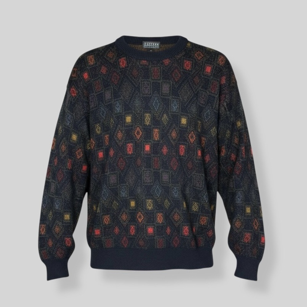VTG Jantzen Classics Size Large Multicolor Textured Knit Crewneck Grunge 90s